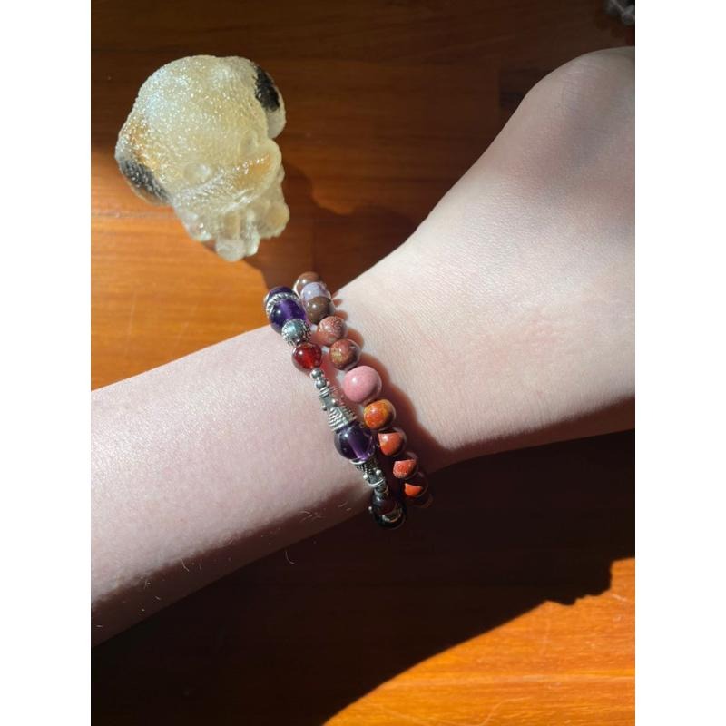 ♪紫水晶+橙石榴♪- 天然石榴石紫晶—白羊座/牡羊座生日禮物設計款—手珠/手鍊-細節圖5