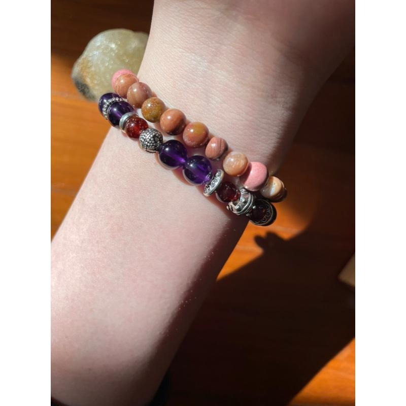 ♪紫水晶+橙石榴♪- 天然石榴石紫晶—白羊座/牡羊座生日禮物設計款—手珠/手鍊-細節圖6