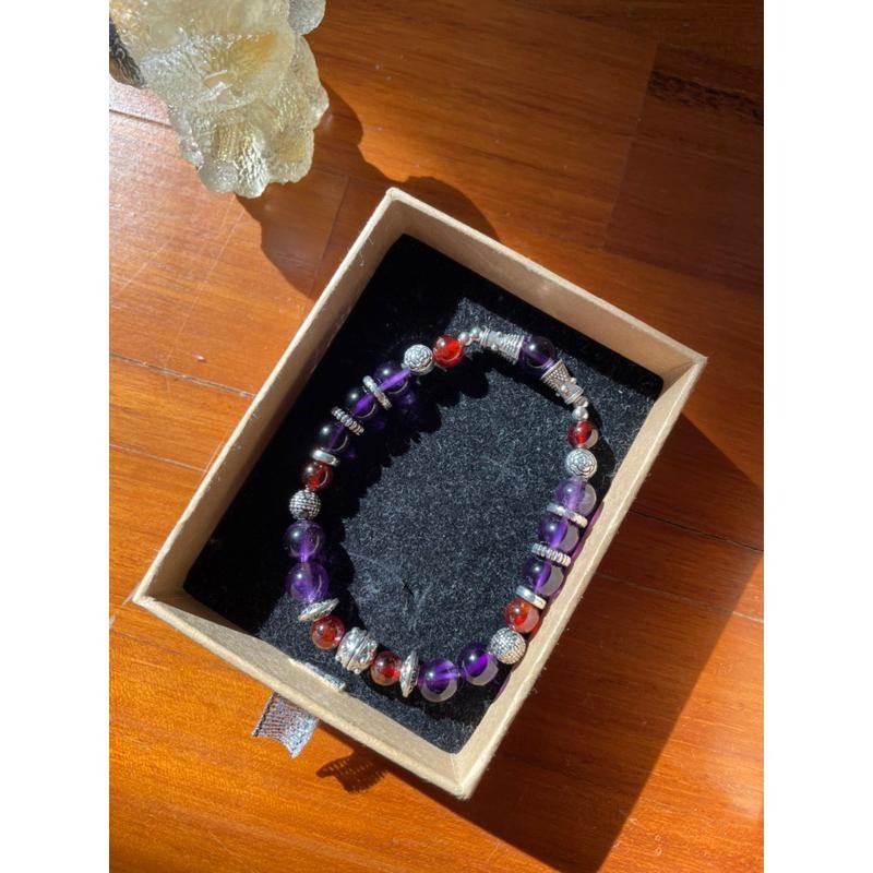 ♪紫水晶+橙石榴♪- 天然石榴石紫晶—白羊座/牡羊座生日禮物設計款—手珠/手鍊-細節圖7