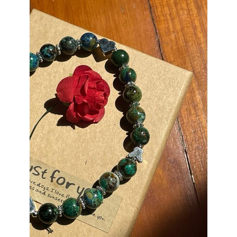 ♪藍銅礦/鳳凰石+18k包金♪- 7mm天然藍銅礦孔雀石共生設計款鍍18k金—手珠/手鍊-細節圖3