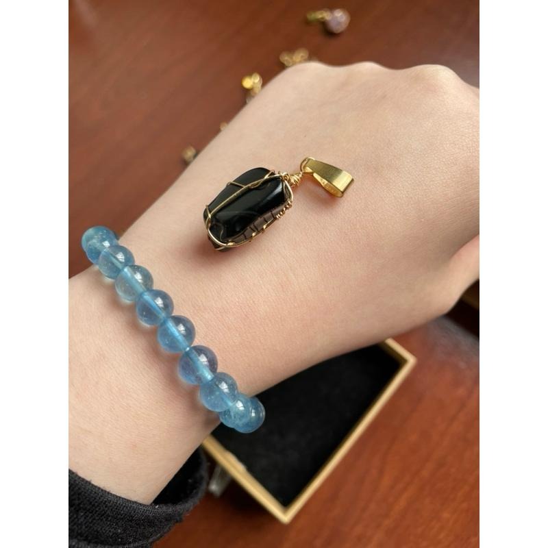 ♪黑曜石+銅線編織♪- 《義賣區》天然黑曜石保色銅線編織—項鏈/墜子/項鍊墜-細節圖6