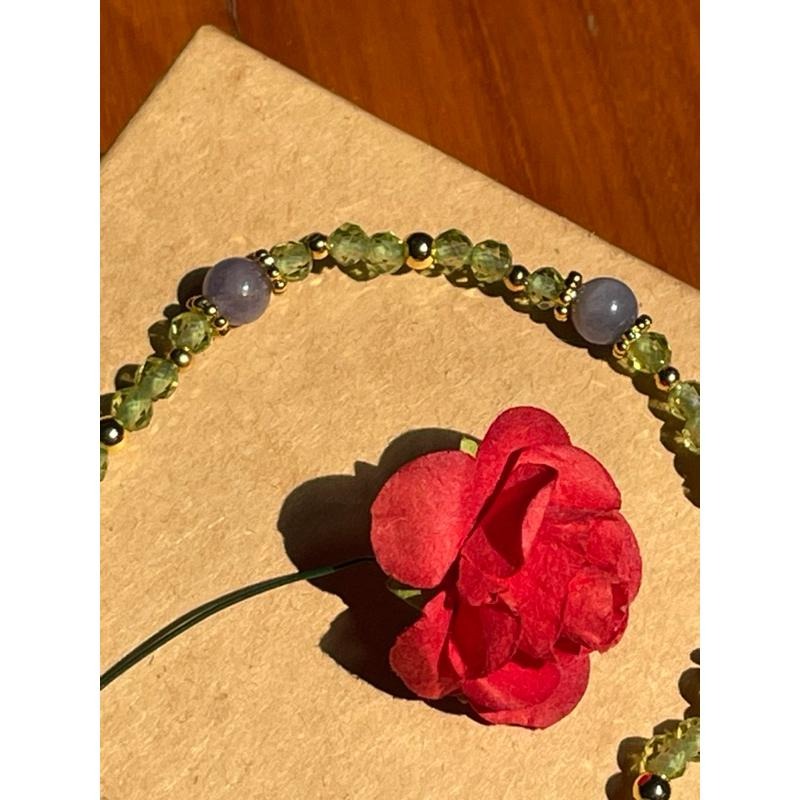 ♪丹泉石/坦桑石+橄欖石+18k包金♪- 天然晶系系列設計款—斜方晶系—手珠/手串-細節圖3