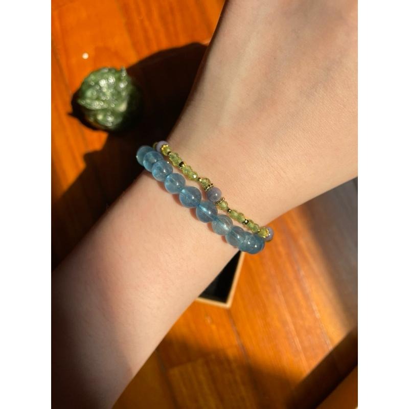 ♪丹泉石/坦桑石+橄欖石+18k包金♪- 天然晶系系列設計款—斜方晶系—手珠/手串-細節圖5