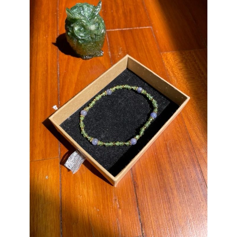 ♪丹泉石/坦桑石+橄欖石+18k包金♪- 天然晶系系列設計款—斜方晶系—手珠/手串-細節圖7