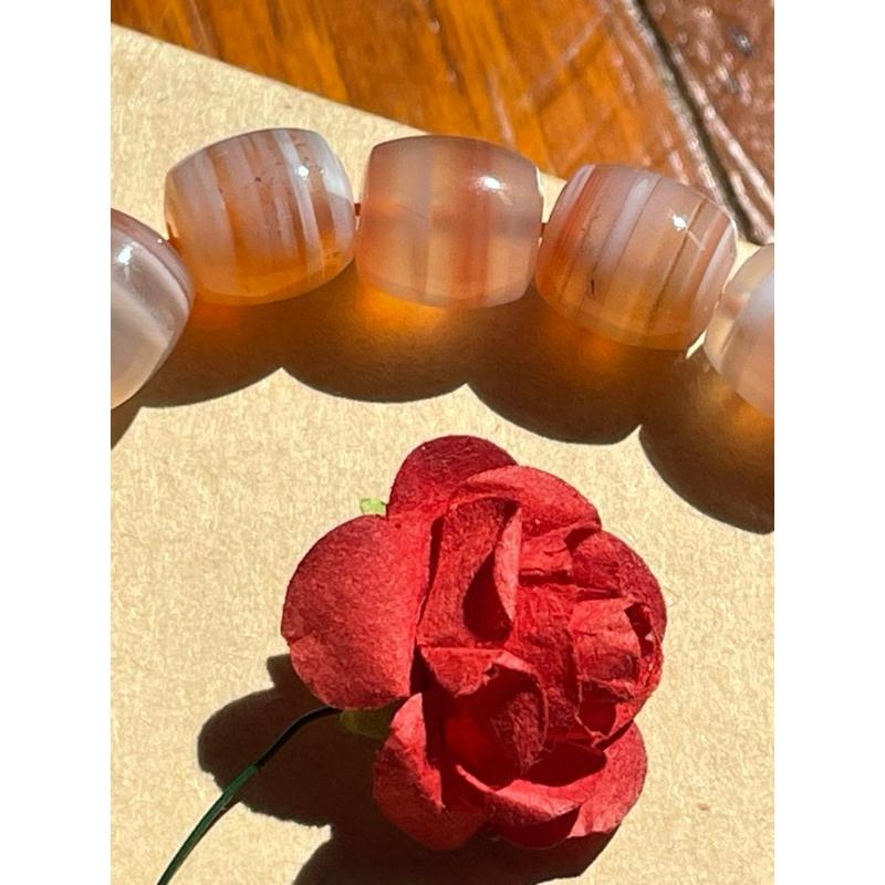 ♪橙橘瑪瑙/千層瑪瑙♪- 天然一桶金帶太陽橘瑪瑙桶珠—手鍊/手珠—漸層設計-細節圖3