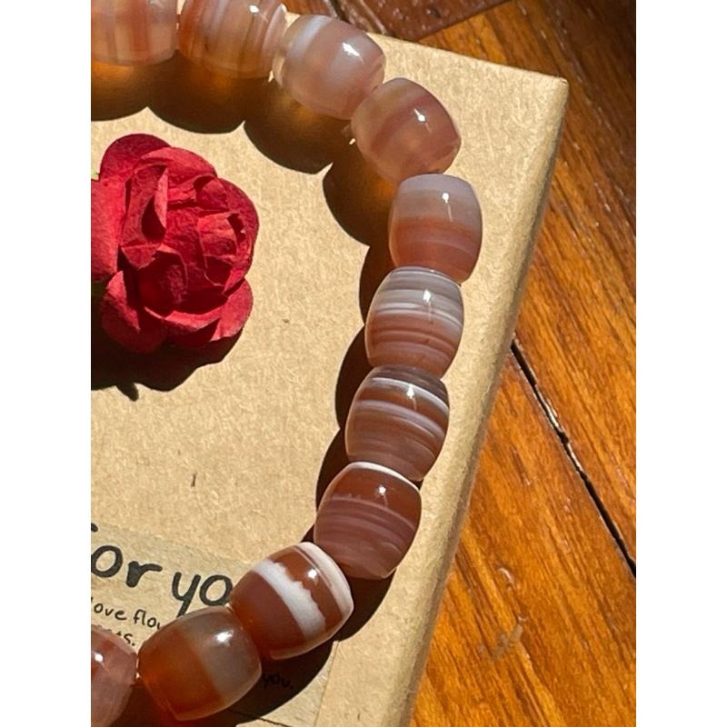 ♪橙橘瑪瑙/千層瑪瑙♪- 天然一桶金帶太陽橘瑪瑙桶珠—手鍊/手珠—漸層設計-細節圖4