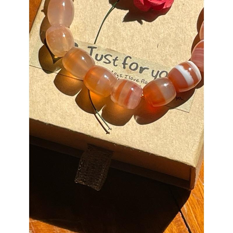 ♪橙橘瑪瑙/千層瑪瑙♪- 天然一桶金帶太陽橘瑪瑙桶珠—手鍊/手珠—漸層設計-細節圖5