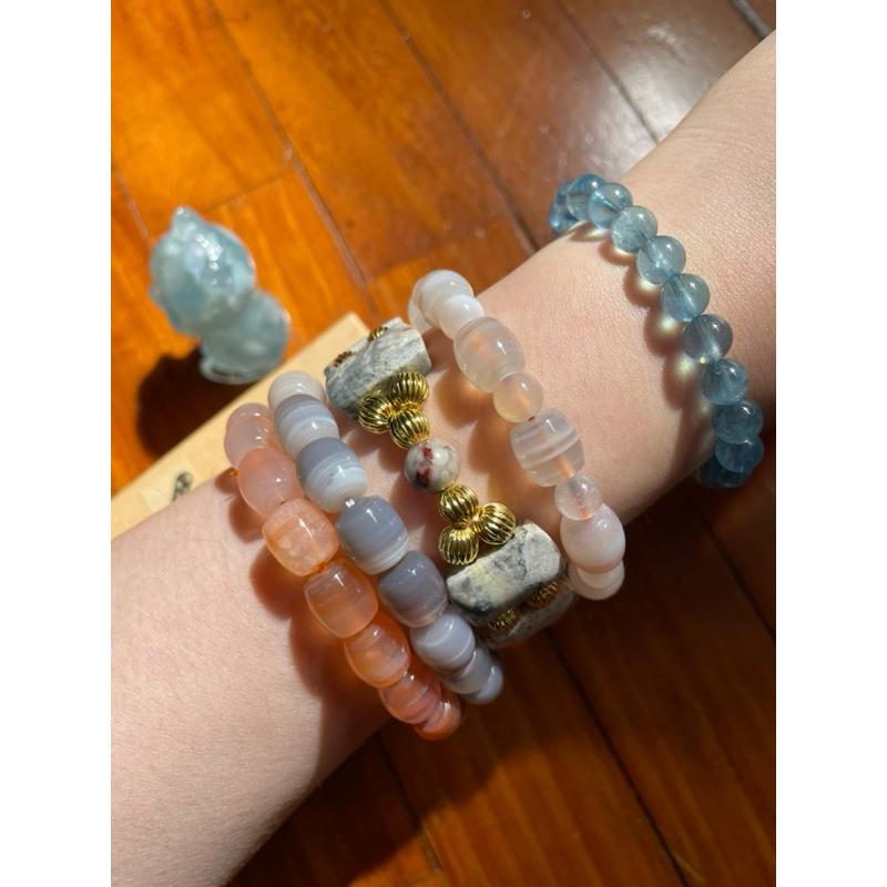 ♪橙橘瑪瑙/千層瑪瑙♪- 天然一桶金帶太陽橘瑪瑙桶珠—手鍊/手珠—漸層設計-細節圖6