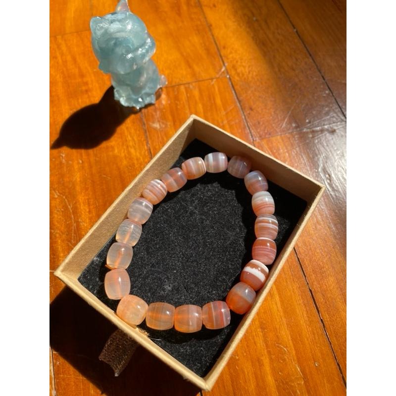 ♪橙橘瑪瑙/千層瑪瑙♪- 天然一桶金帶太陽橘瑪瑙桶珠—手鍊/手珠—漸層設計-細節圖8