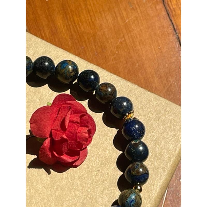 ♪藍銅礦/鳳凰石+18k包金♪- 7mm天然藍銅礦孔雀石共生設計款鍍18k金—手珠/手鍊-細節圖3