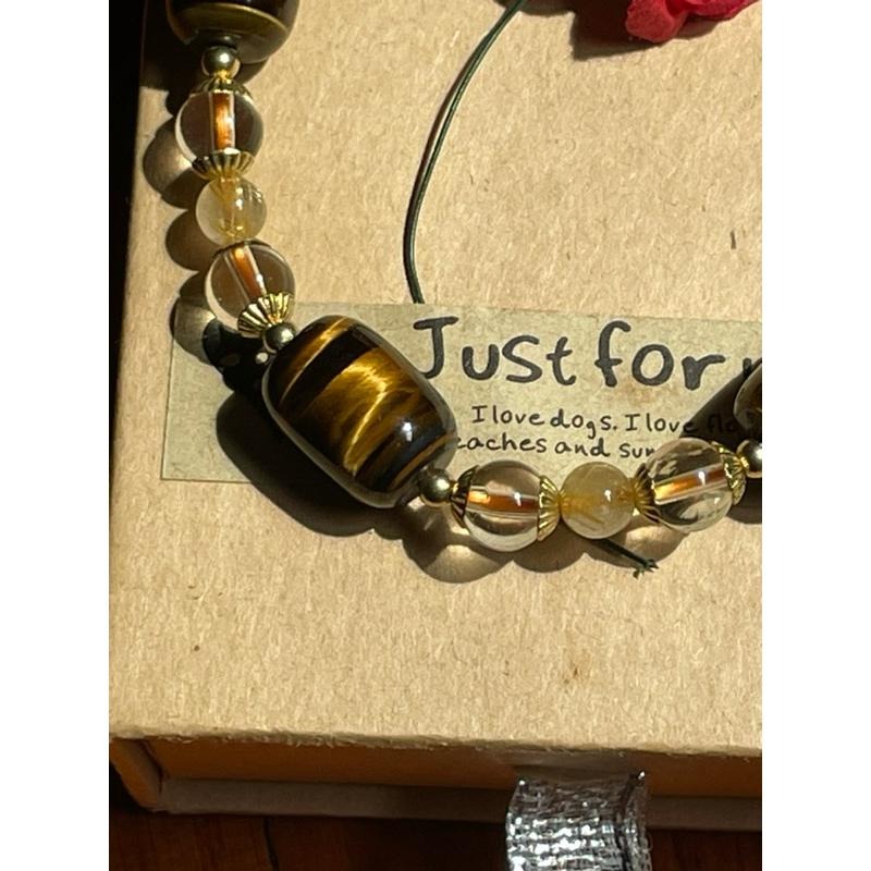 ♪黃虎眼+鈦晶+黃水晶♪- 天然水晶木變石設計款F款—太陽輪/胃輪—第三脈輪設計款手珠/手鍊-細節圖2