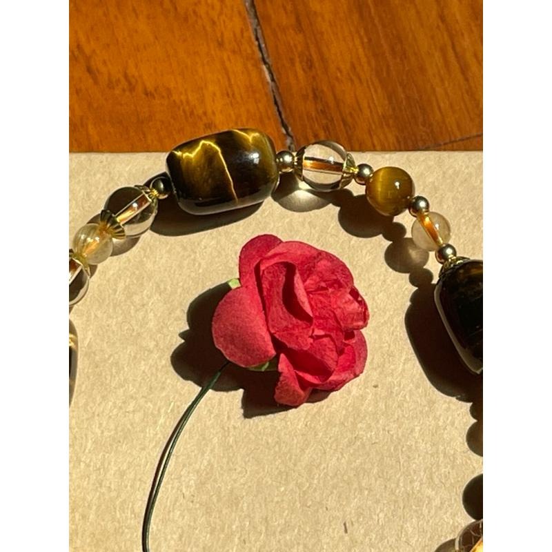 ♪黃虎眼+鈦晶+黃水晶♪- 天然水晶木變石設計款F款—太陽輪/胃輪—第三脈輪設計款手珠/手鍊-細節圖3