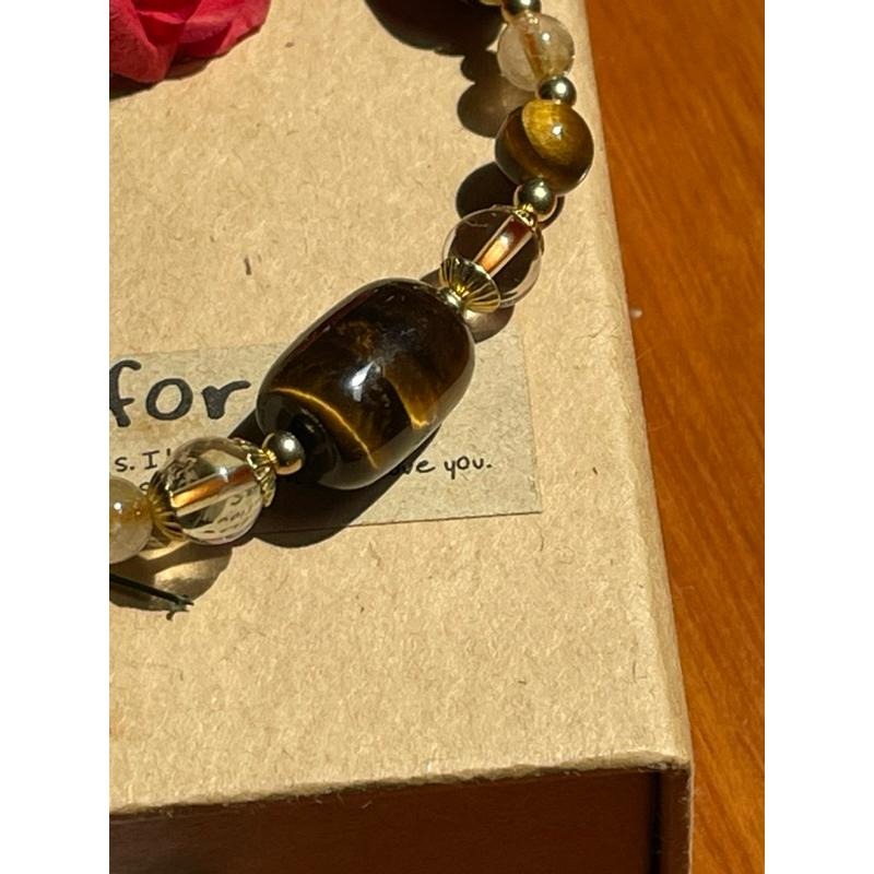 ♪黃虎眼+鈦晶+黃水晶♪- 天然水晶木變石設計款F款—太陽輪/胃輪—第三脈輪設計款手珠/手鍊-細節圖4