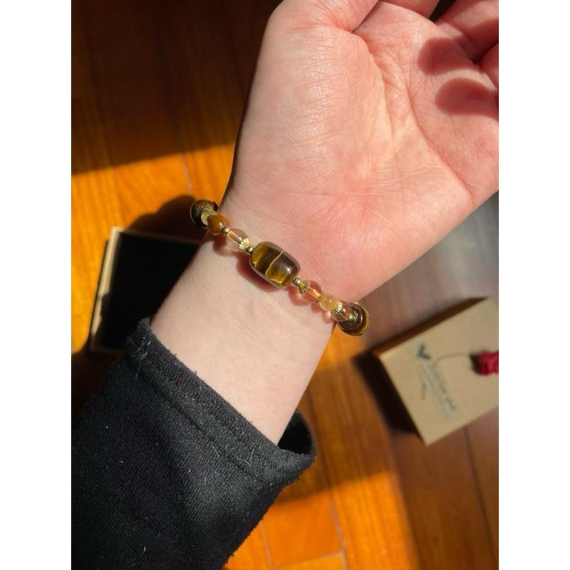 ♪黃虎眼+鈦晶+黃水晶♪- 天然水晶木變石設計款F款—太陽輪/胃輪—第三脈輪設計款手珠/手鍊-細節圖6