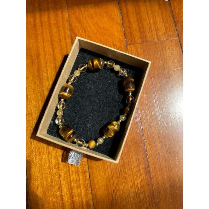 ♪黃虎眼+鈦晶+黃水晶♪- 天然水晶木變石設計款F款—太陽輪/胃輪—第三脈輪設計款手珠/手鍊-細節圖7