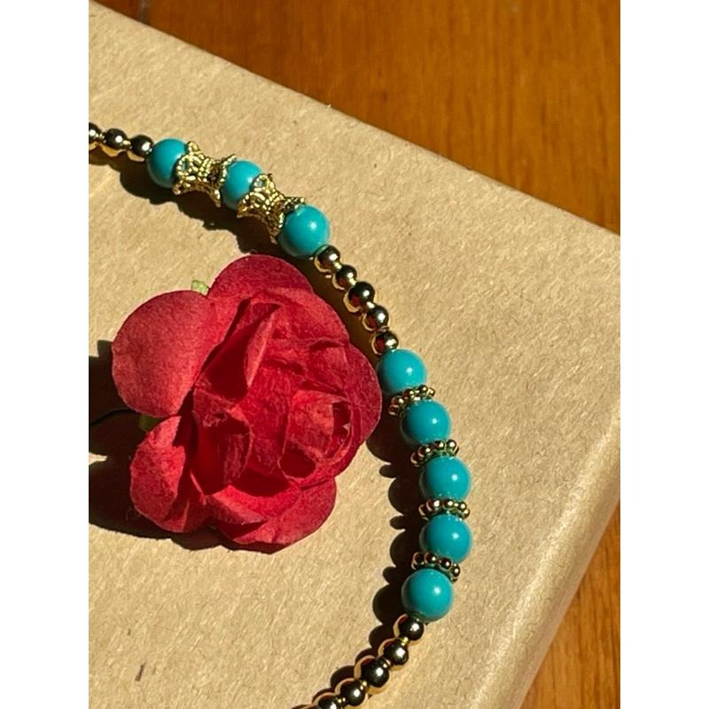 ♪美國藍松石+s925銀、18k包金♪- 天然無染藍松石鍍k金設計款套組—手鍊,項鍊,戒指,隨意扣-細節圖3