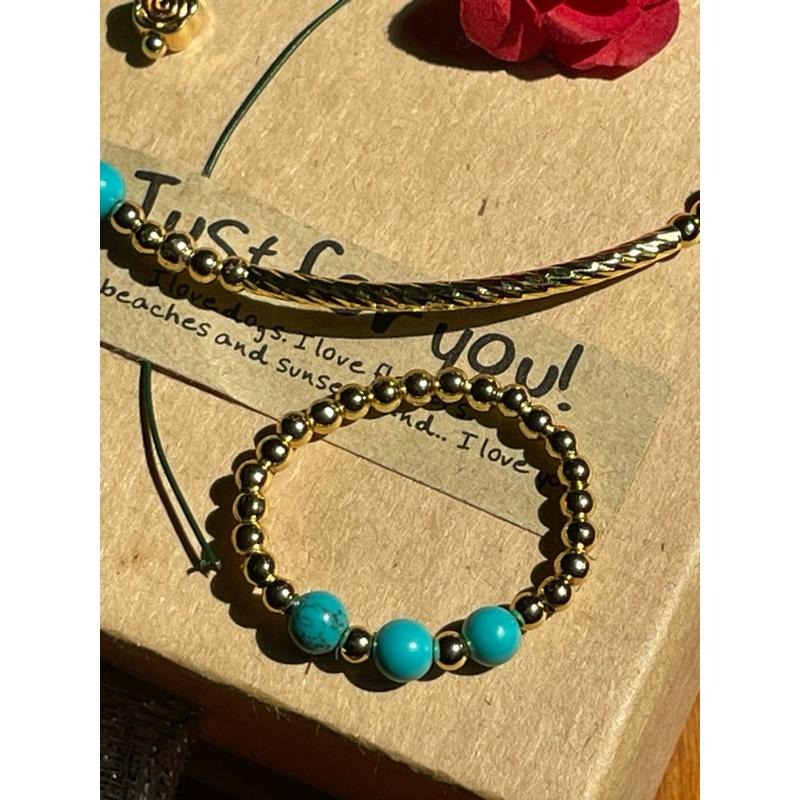 ♪美國藍松石+s925銀、18k包金♪- 天然無染藍松石鍍k金設計款套組—手鍊,項鍊,戒指,隨意扣-細節圖4