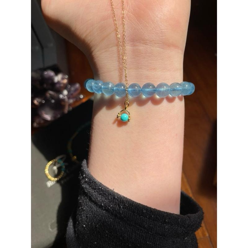 ♪美國藍松石+s925銀、18k包金♪- 天然無染藍松石鍍k金設計款套組—手鍊,項鍊,戒指,隨意扣-細節圖5