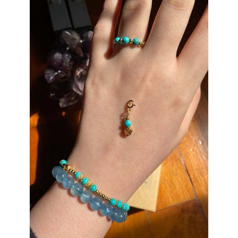 ♪美國藍松石+s925銀、18k包金♪- 天然無染藍松石鍍k金設計款套組—手鍊,項鍊,戒指,隨意扣-細節圖8