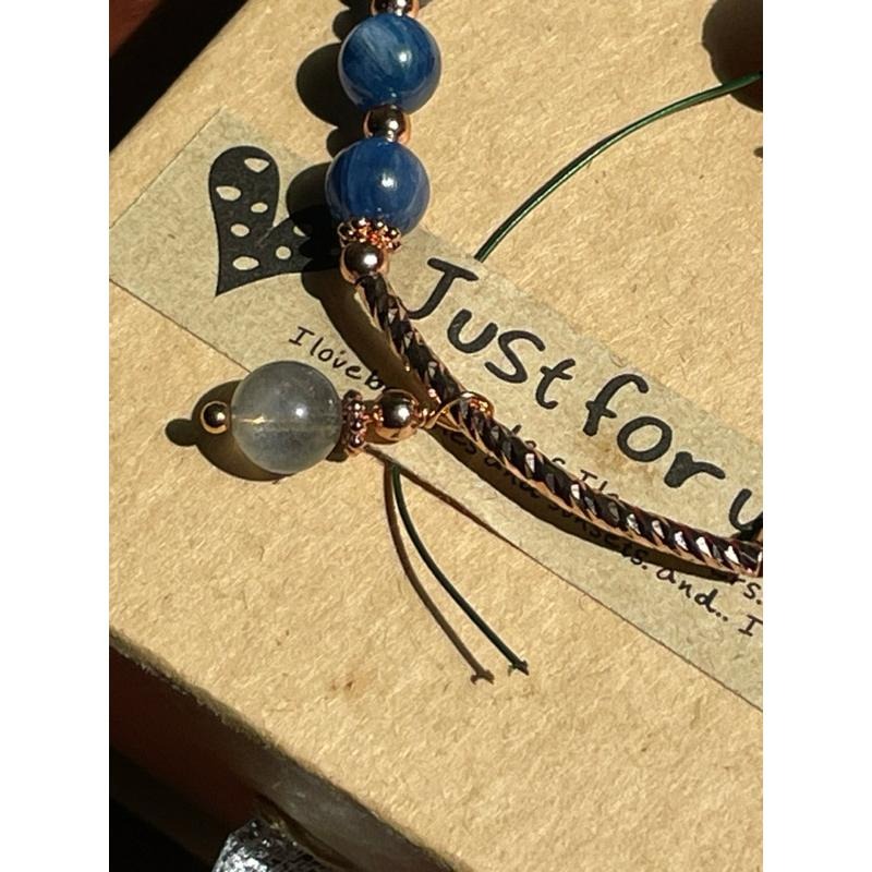 ♪藍晶石+拉長石+包k金♪-天然晶系系列設計款—三斜晶系—手珠/手鍊-細節圖2