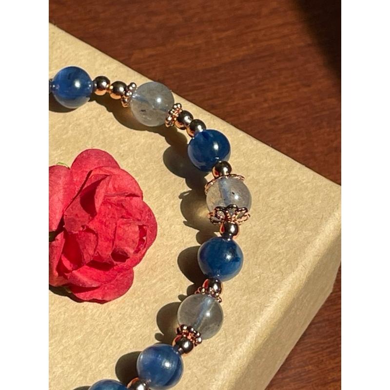 ♪藍晶石+拉長石+包k金♪-天然晶系系列設計款—三斜晶系—手珠/手鍊-細節圖4