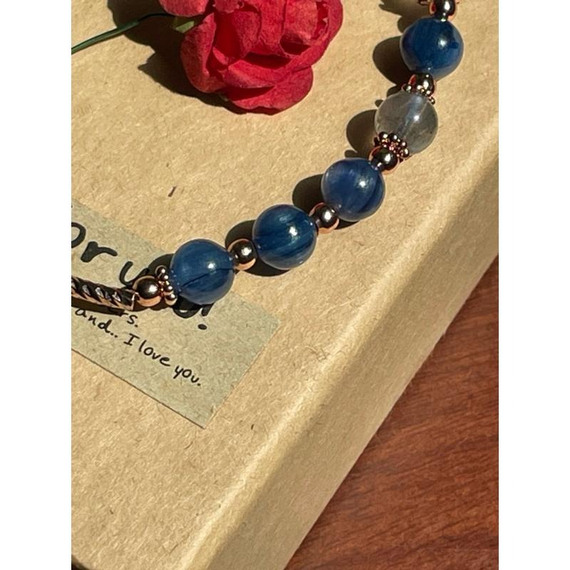 ♪藍晶石+拉長石+包k金♪-天然晶系系列設計款—三斜晶系—手珠/手鍊-細節圖5