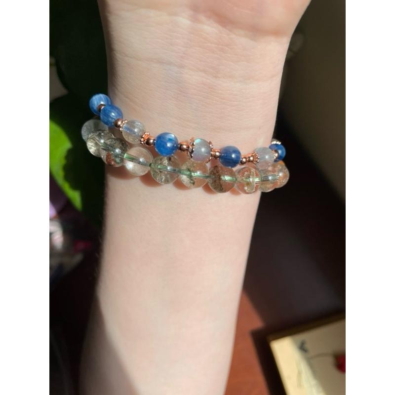 ♪藍晶石+拉長石+包k金♪-天然晶系系列設計款—三斜晶系—手珠/手鍊-細節圖6