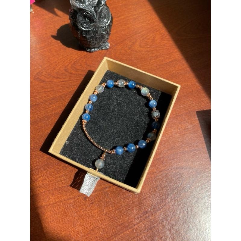 ♪藍晶石+拉長石+包k金♪-天然晶系系列設計款—三斜晶系—手珠/手鍊-細節圖8