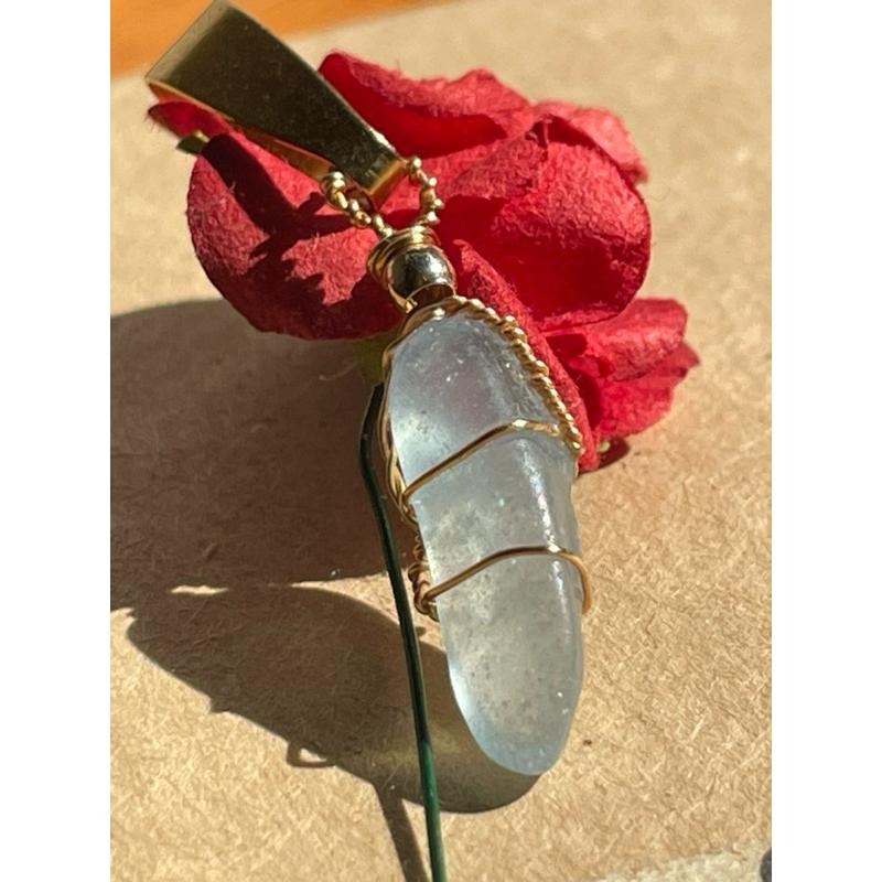 ♪海藍寶+銅線編織♪- 《義賣區》天然海水藍寶石保色銅線編織—項鏈/墜子/項鍊墜-細節圖2