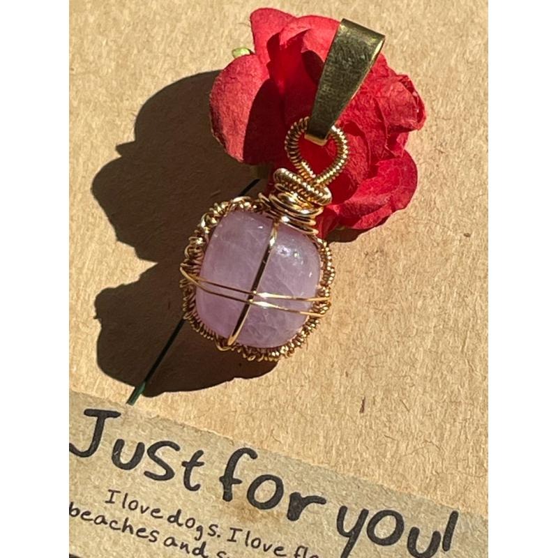 ♪紫鋰輝+銅線編織♪- 《義賣區》天然紫鋰輝方塊保色銅線編織—項鏈/墜子/項鍊墜-細節圖2