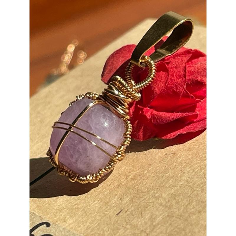 ♪紫鋰輝+銅線編織♪- 《義賣區》天然紫鋰輝方塊保色銅線編織—項鏈/墜子/項鍊墜-細節圖3