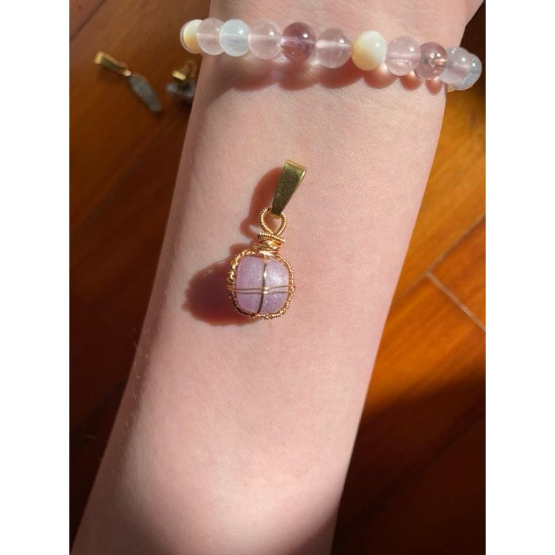 ♪紫鋰輝+銅線編織♪- 《義賣區》天然紫鋰輝方塊保色銅線編織—項鏈/墜子/項鍊墜-細節圖7