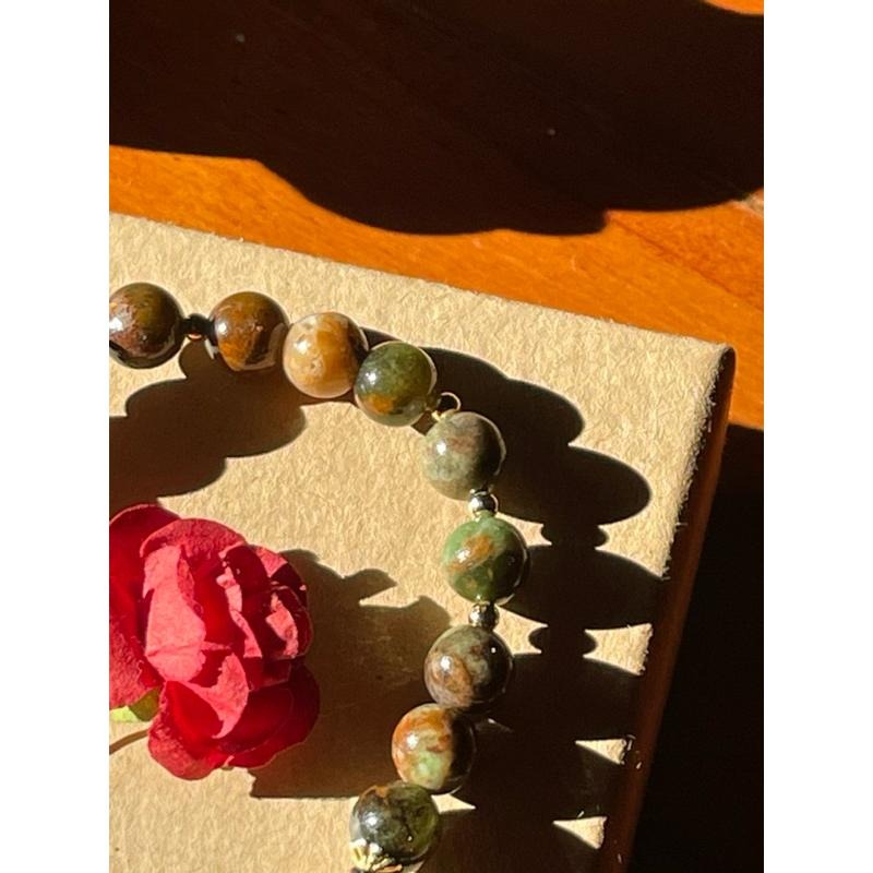 ♪彩虹黑曜石+綠澳寶/歐珀+鍍k金♪- 天然彩曜澳寶包k金—天蠍座生日禮物設計款—手珠/手鍊-細節圖2