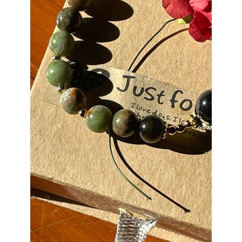 ♪彩虹黑曜石+綠澳寶/歐珀+鍍k金♪- 天然彩曜澳寶包k金—天蠍座生日禮物設計款—手珠/手鍊-細節圖4