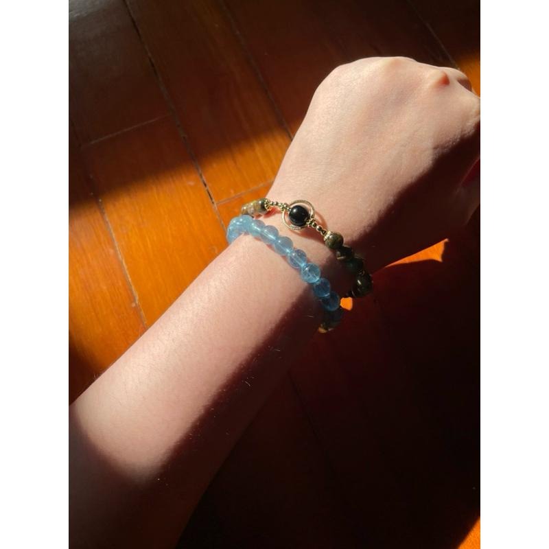 ♪彩虹黑曜石+綠澳寶/歐珀+鍍k金♪- 天然彩曜澳寶包k金—天蠍座生日禮物設計款—手珠/手鍊-細節圖5