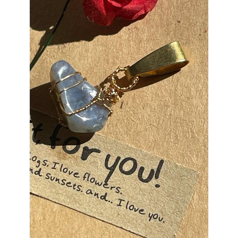 ♪藍蛋白+銅線編織♪- 《義賣區》天然歐珀保色銅線編織—項鏈/墜子/項鍊墜-細節圖2