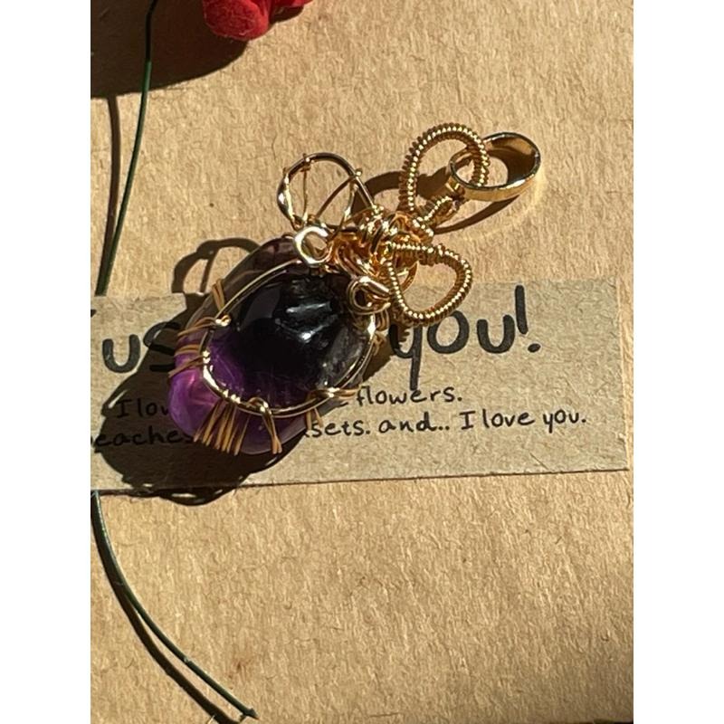 ♪紫水晶+銅線編織♪- 《義賣區》天然紫晶保色銅線編織—項鏈/墜子/項鍊墜-細節圖2