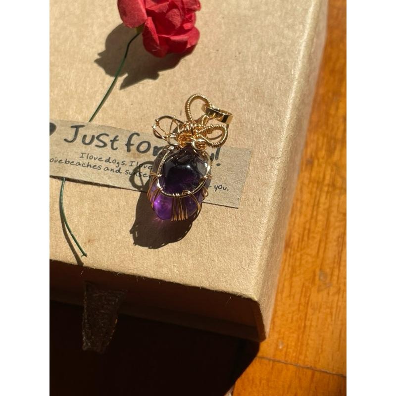 ♪紫水晶+銅線編織♪- 《義賣區》天然紫晶保色銅線編織—項鏈/墜子/項鍊墜-細節圖5