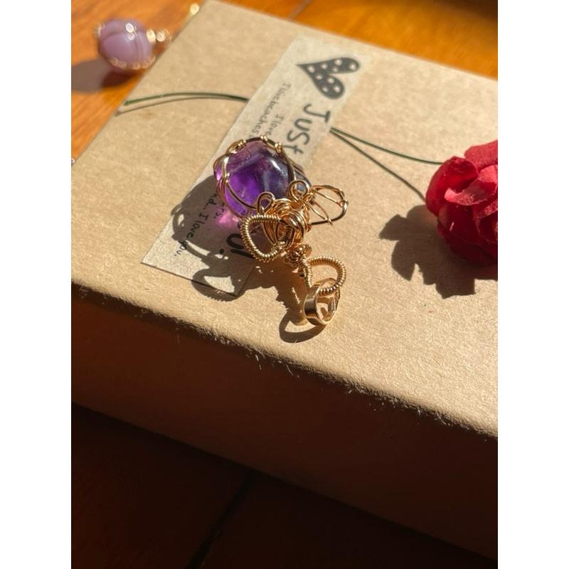 ♪紫水晶+銅線編織♪- 《義賣區》天然紫晶保色銅線編織—項鏈/墜子/項鍊墜-細節圖6