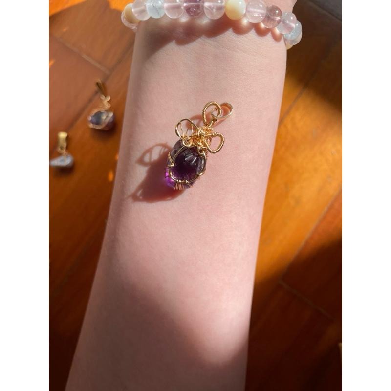 ♪紫水晶+銅線編織♪- 《義賣區》天然紫晶保色銅線編織—項鏈/墜子/項鍊墜-細節圖7