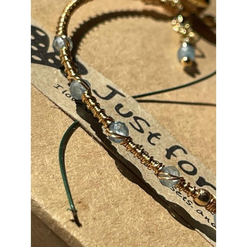 ♪海水藍寶石+銅線編織♪- 3月份誕生石系列—天然海藍寶鑽切三月設計款—手鍊/手鏈-細節圖3