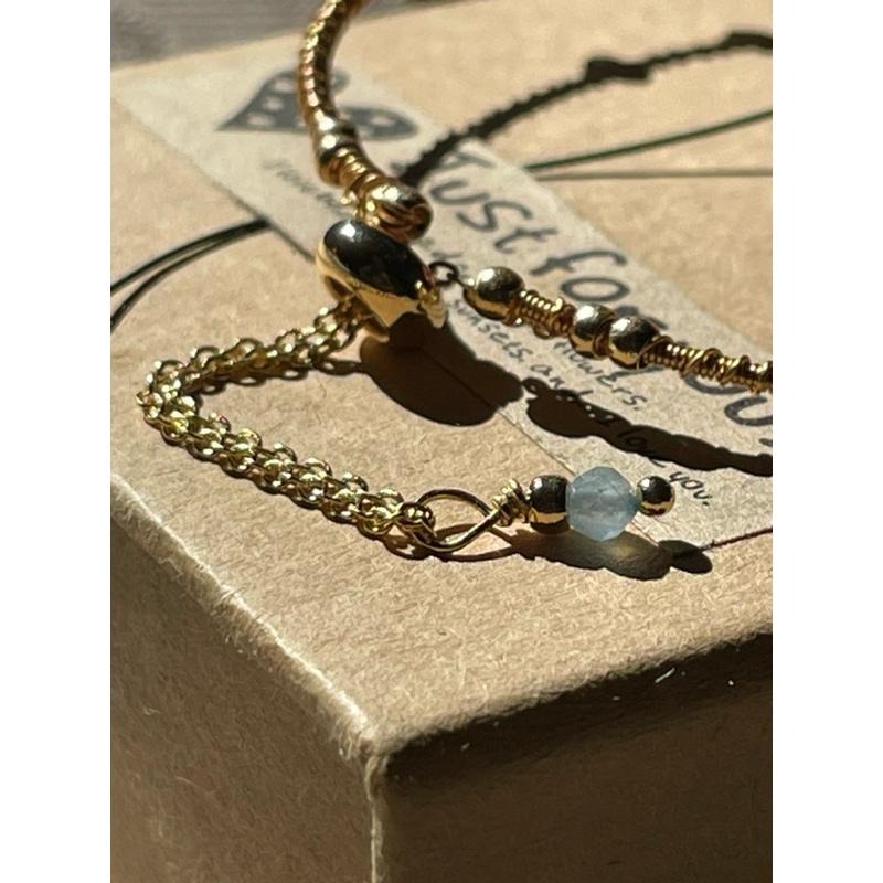 ♪海水藍寶石+銅線編織♪- 3月份誕生石系列—天然海藍寶鑽切三月設計款—手鍊/手鏈-細節圖4