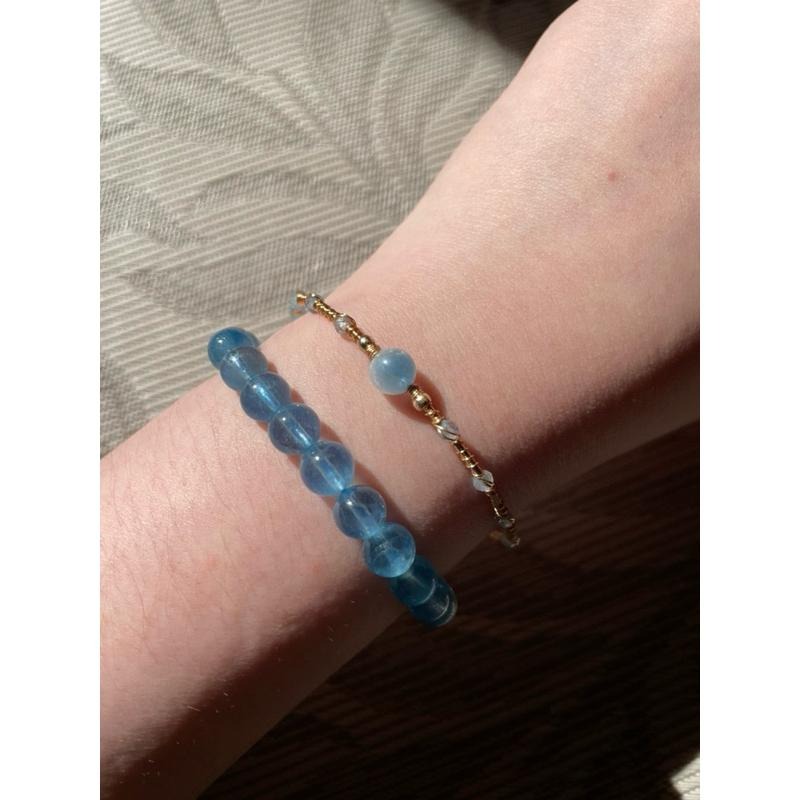 ♪海水藍寶石+銅線編織♪- 3月份誕生石系列—天然海藍寶鑽切三月設計款—手鍊/手鏈-細節圖5