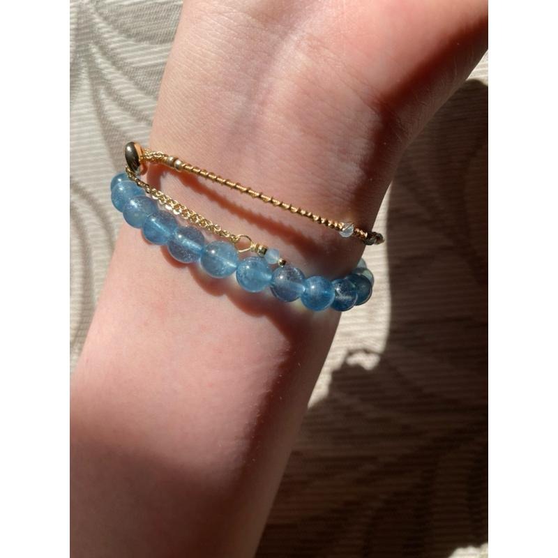 ♪海水藍寶石+銅線編織♪- 3月份誕生石系列—天然海藍寶鑽切三月設計款—手鍊/手鏈-細節圖6