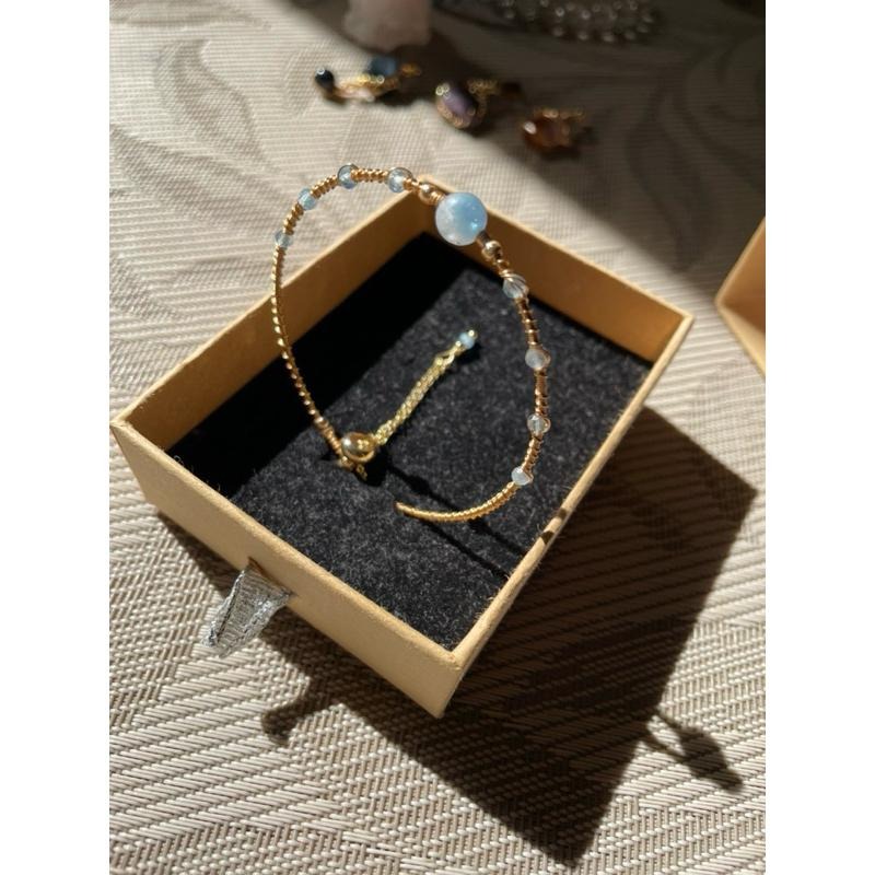 ♪海水藍寶石+銅線編織♪- 3月份誕生石系列—天然海藍寶鑽切三月設計款—手鍊/手鏈-細節圖7