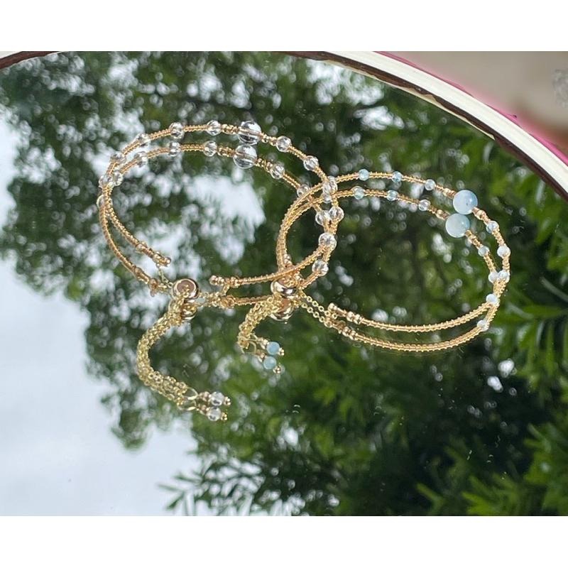 ♪海水藍寶石+銅線編織♪- 3月份誕生石系列—天然海藍寶鑽切三月設計款—手鍊/手鏈-細節圖8