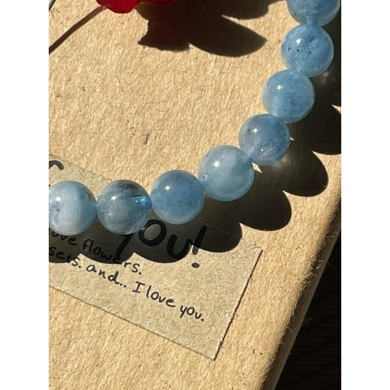 ♪盆料海藍寶♪- 天然6mm海水藍寶石—手珠/手鍊-細節圖3