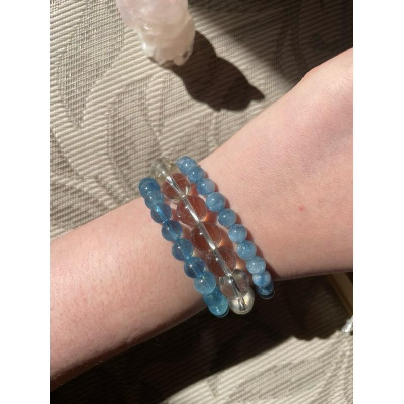 ♪盆料海藍寶♪- 天然6mm海水藍寶石—手珠/手鍊-細節圖5