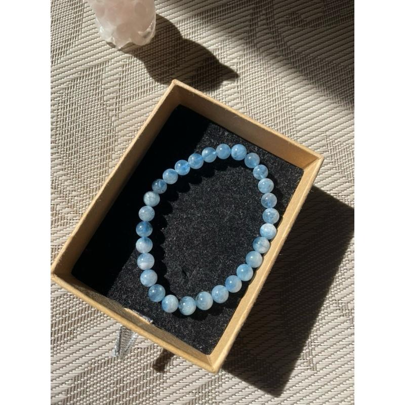 ♪盆料海藍寶♪- 天然6mm海水藍寶石—手珠/手鍊-細節圖7