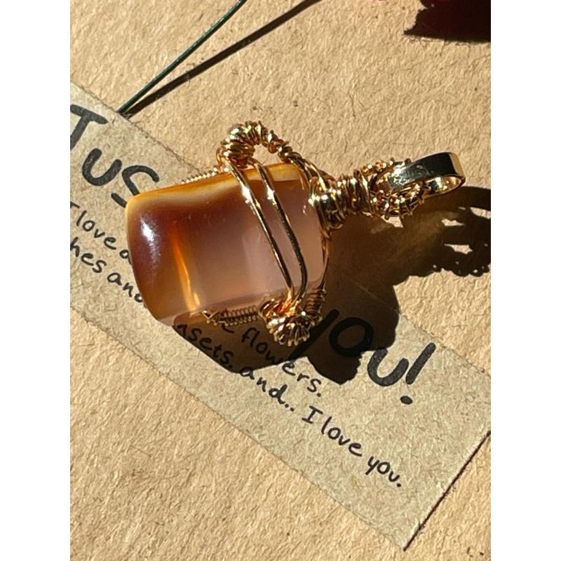 ♪鹽源瑪瑙+銅線編織♪- 《義賣區》天然瑪瑙保色銅線編織—項鏈/墜子/項鍊墜-細節圖2